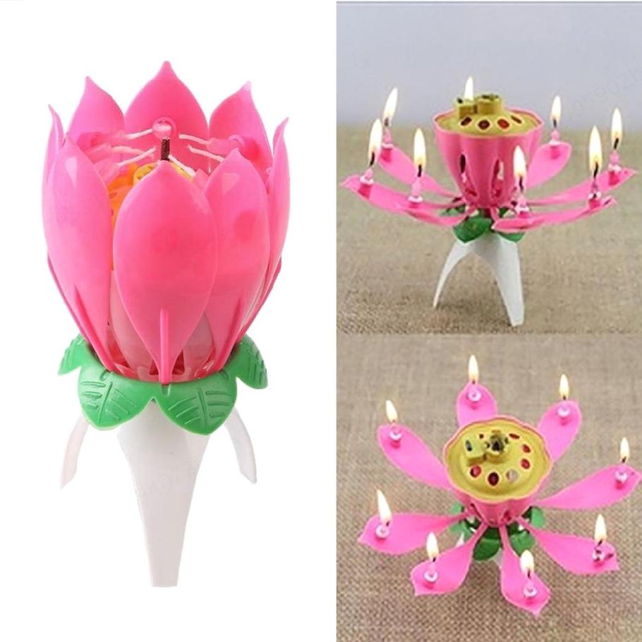 Music Play Lotus Candle For Birthday