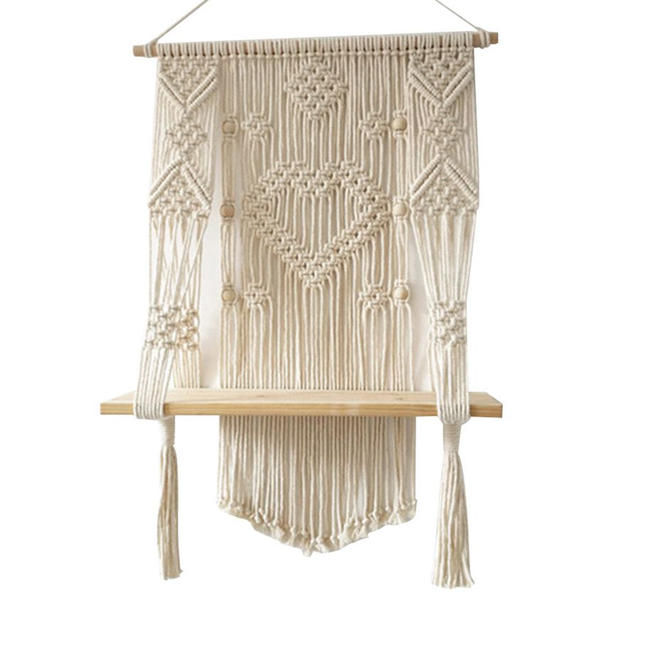 Bohemian Wall Art Handmade Cotton Thread Hanging Tapestry Storage Rack Shelf