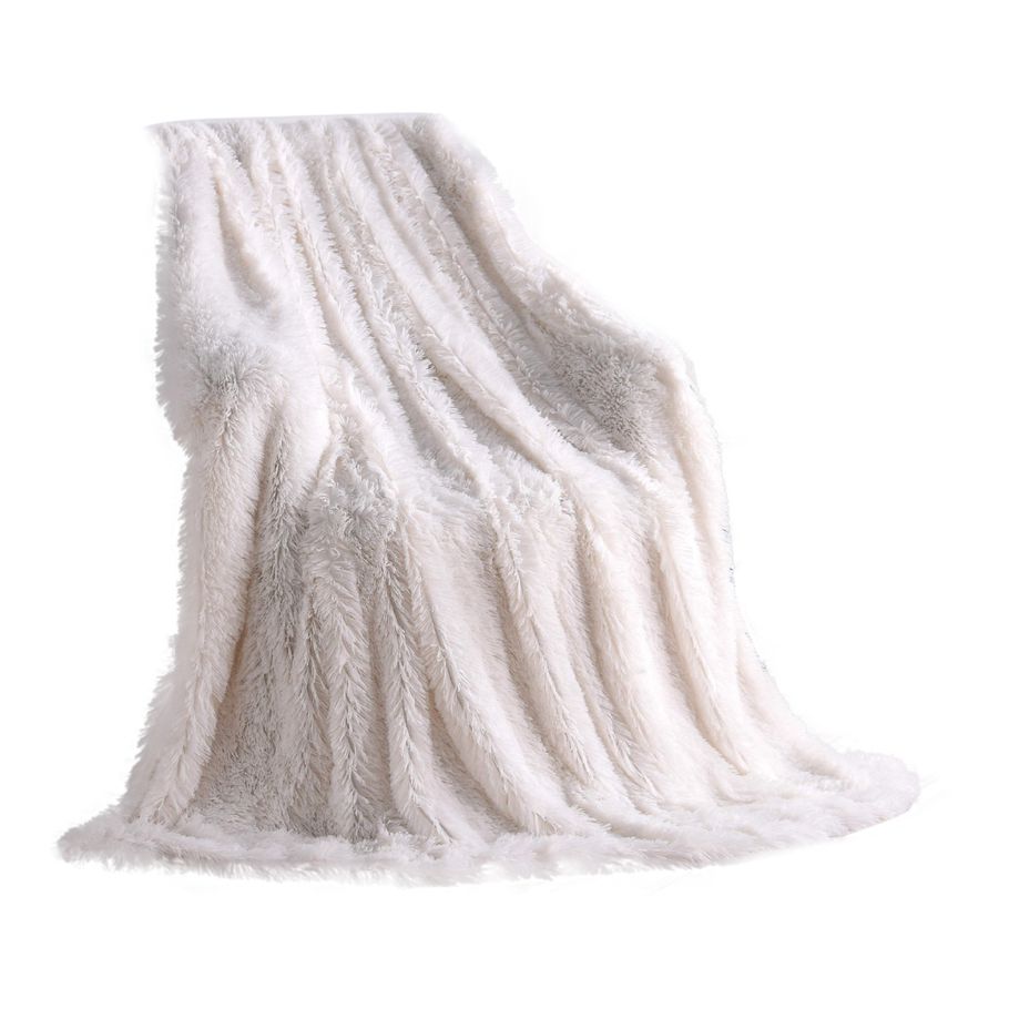 HAOEN Decorative Extra Soft Faux Fur Blanket,Reversible Fuzzy Lightweight Long Hair Shaggy Blanket for Couch Sofa Bed,White
