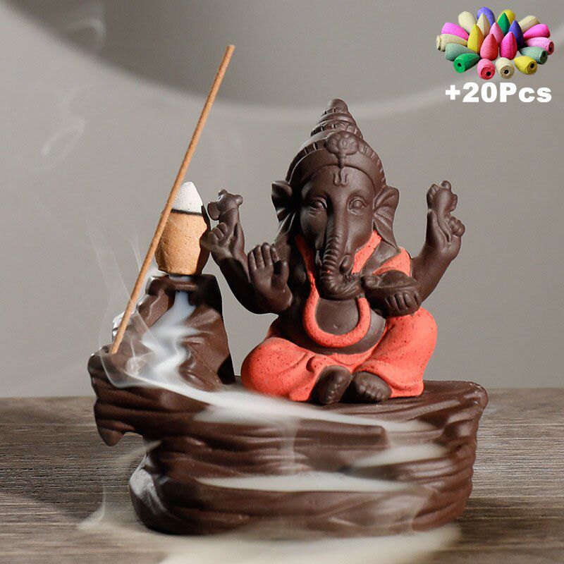 Ganesha Backflow Incense Burner Elephant God Emblem Auspicious And Success Ceramic Cone Censer Home Decor Incense Stick Holder