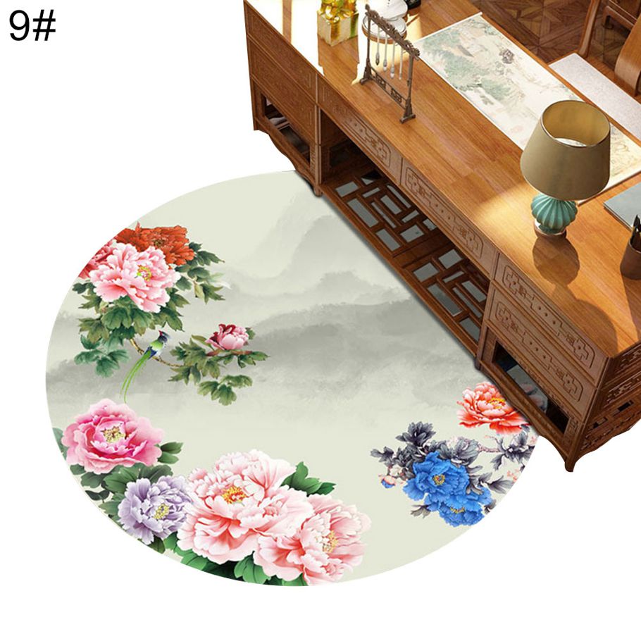 80/100/120cm Round Floral Print Non Slip Floor Mat Carpet Rug Home Decoration