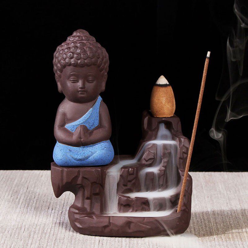 10PCS Incense + The Little Monk Censer Creative Home Decor all Buddha Incense Holder Backflow Incense Burner Use Home Office