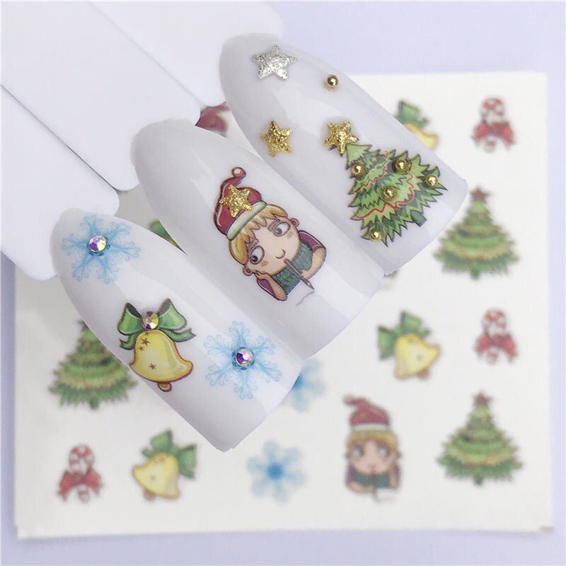 ZKO Deer Santa Clause Christmas Water Transfer Nail Art Sticker Decal Slider Manicure Wrap Tool Tip Xmas Decoration