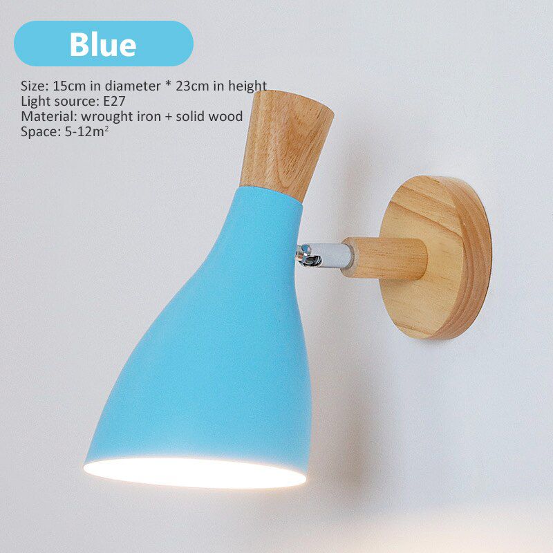 Nordic Wall Lamp Creative Macaron Solid Wood Wall Light for Bedroom Bedside Living Room E27 LED Modren Wall Sconce Lamps