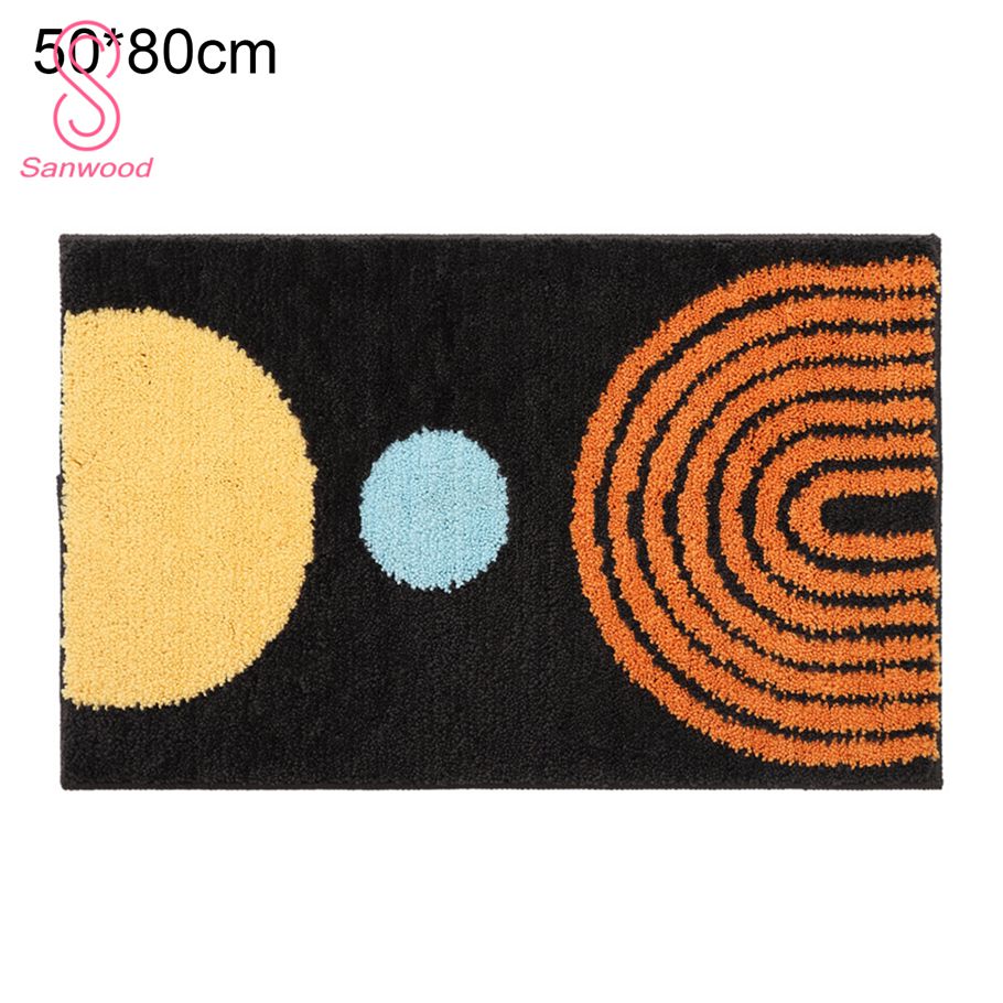 Floor Carpet Non-slip Absorbent Polyester 50x80cm Sun Moon Printed Ground Door Mat for Toilet