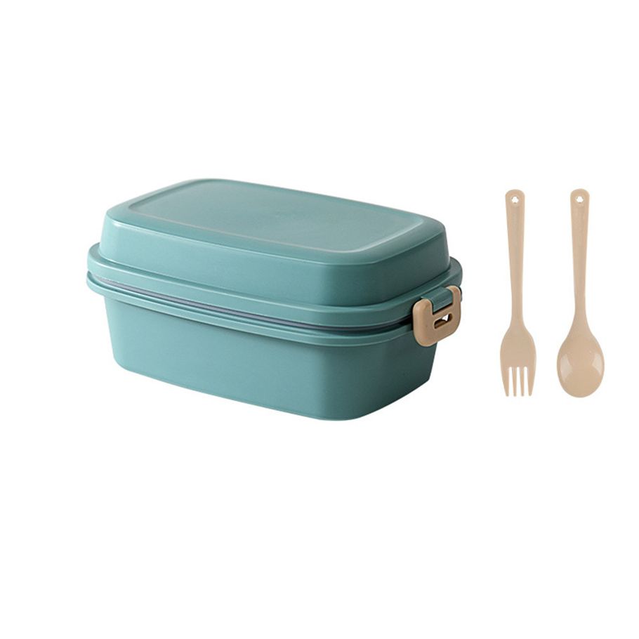 Yfashion Double Buckle Frosted ch  Box With Spoon Fork Food Storage  Container color:apricot storage:980ml