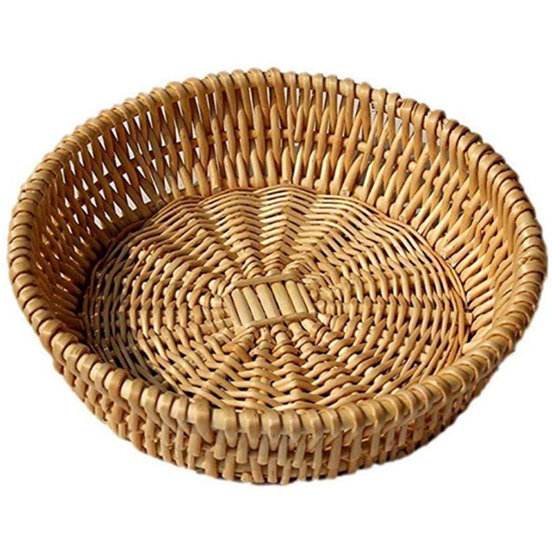 Hand-Woven Basket, Wicker Basket, Food Serving Basket for Bread, Fruit, Vegetable Storage, Gift Basket 25 x 8cm