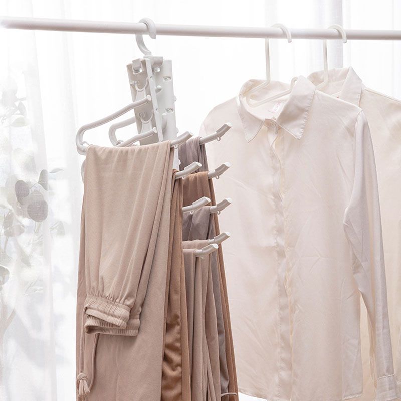 Multi-Function Pants Hanger Foldable Plastic Pants Racks Trousers Hanger Clothing Storage Organization -White