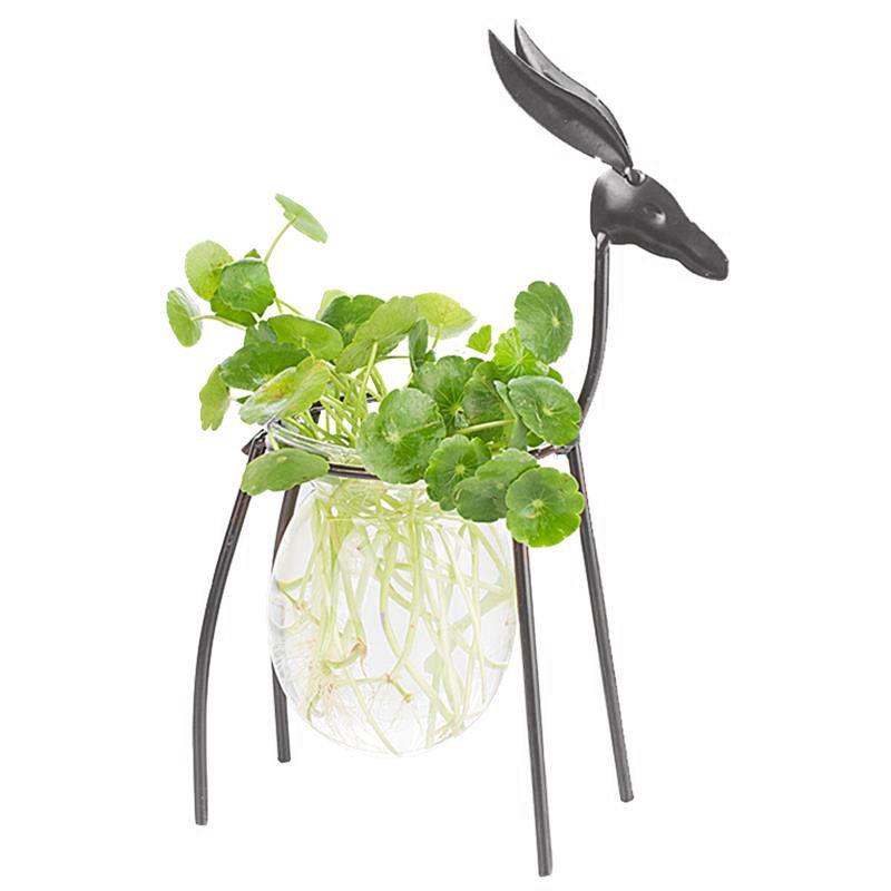 Individual European Iron Deer Flower Vase Creative Hydroponic Container Glass Living Room Decoration Home Furnishing Floral Decorations