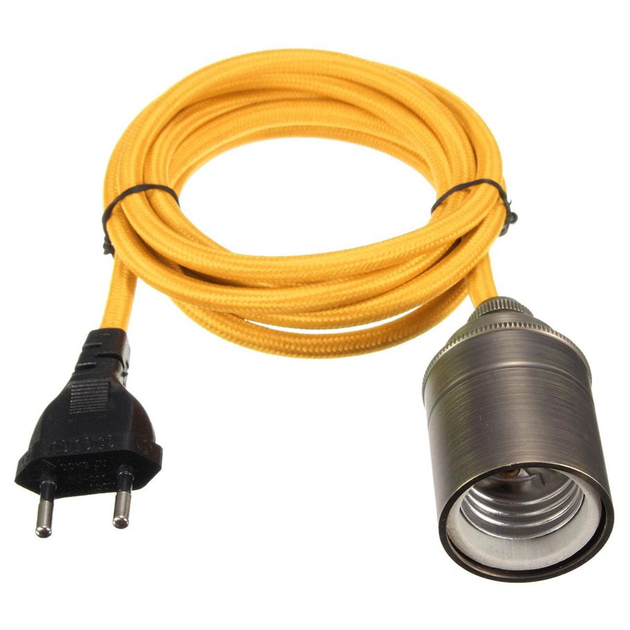 KINGSO Edison Chandelier E27 110-240V Socket Adapter Chandelier Retro Socket Copper with 2m European Plug Wire Yellow