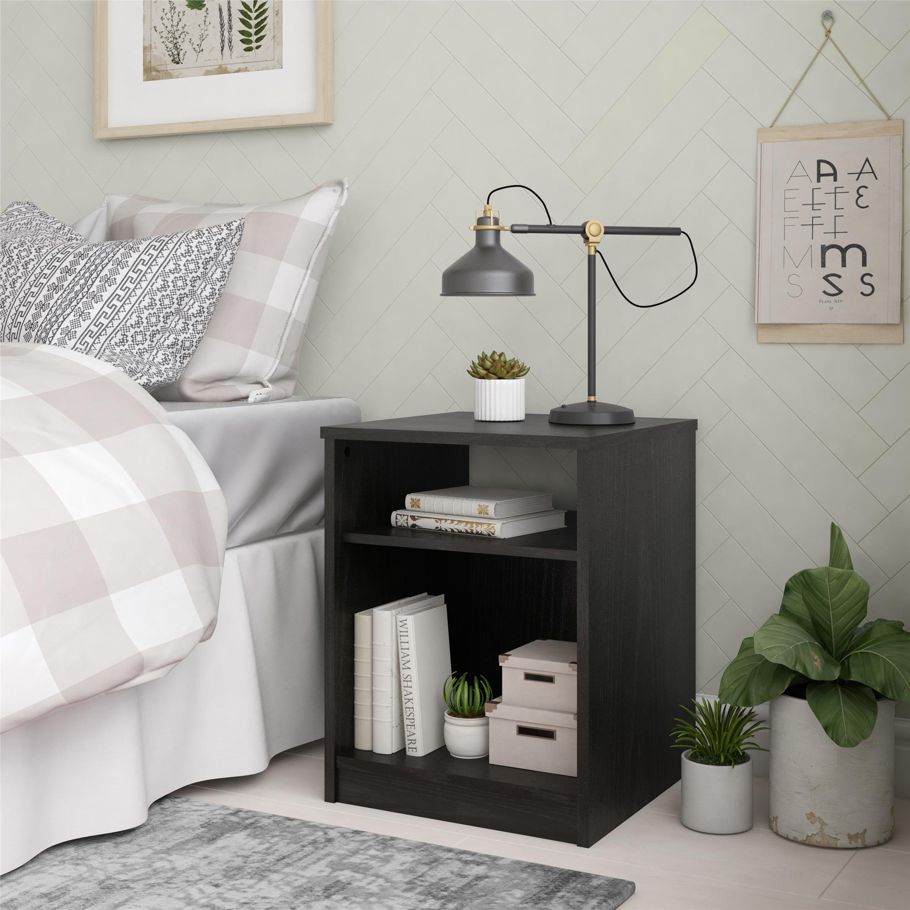 Classic Open Shelf Nightstand and Bottom Cubby, Bed Side Table, Bed Side Storage