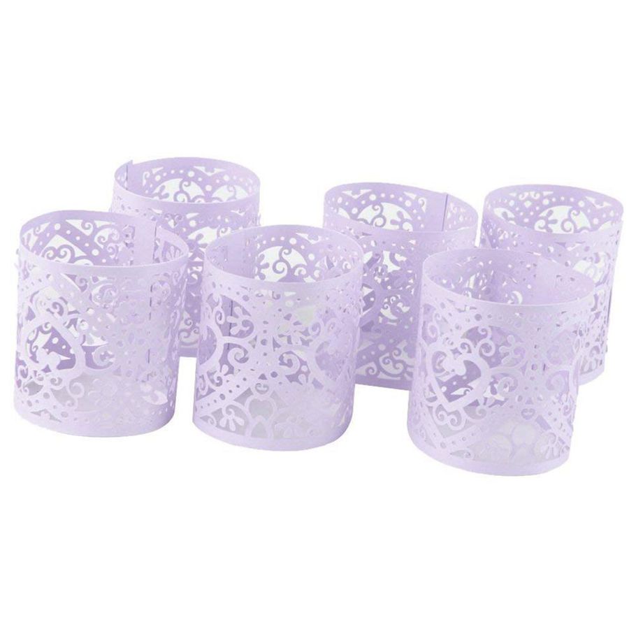Delicate product Lot of 6pcs LED Candle Lampshade Pattern Heart Ajoure Decoration for Christmas Wedding (Purple)