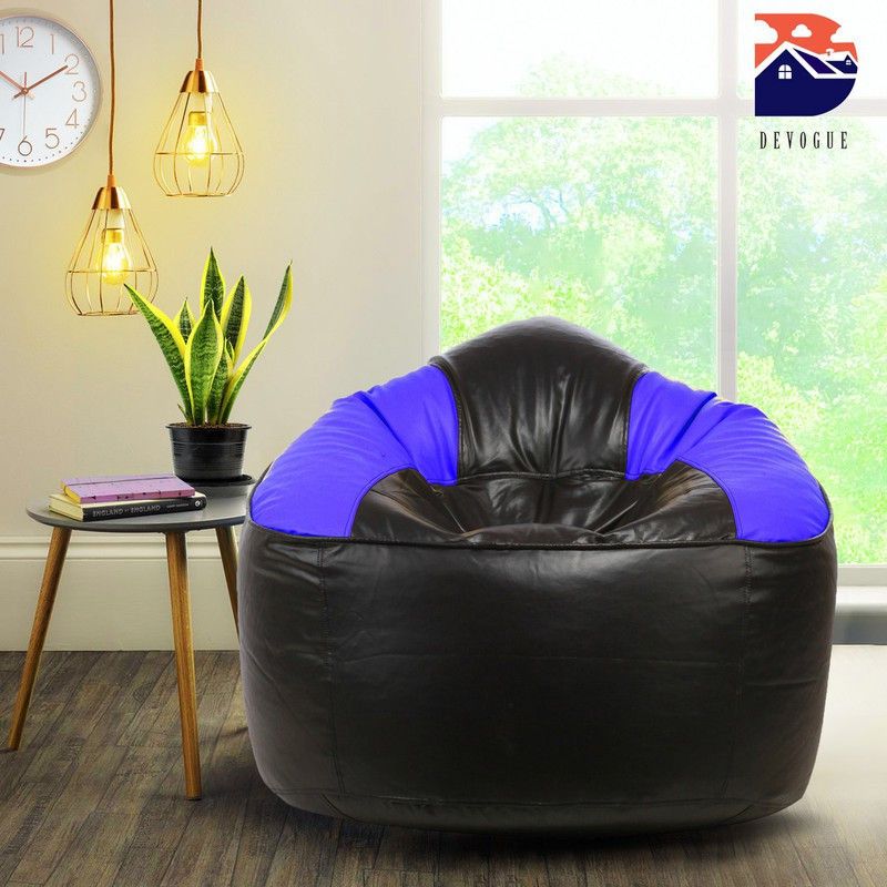 Devogue XXL Chair Bean Bag Cover (Without Beans)  (Black, Blue)