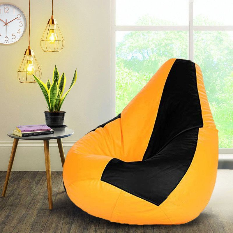 Devogue XXXL Tear Drop Bean Bag Cover (Without Beans)  (Black, Yellow)
