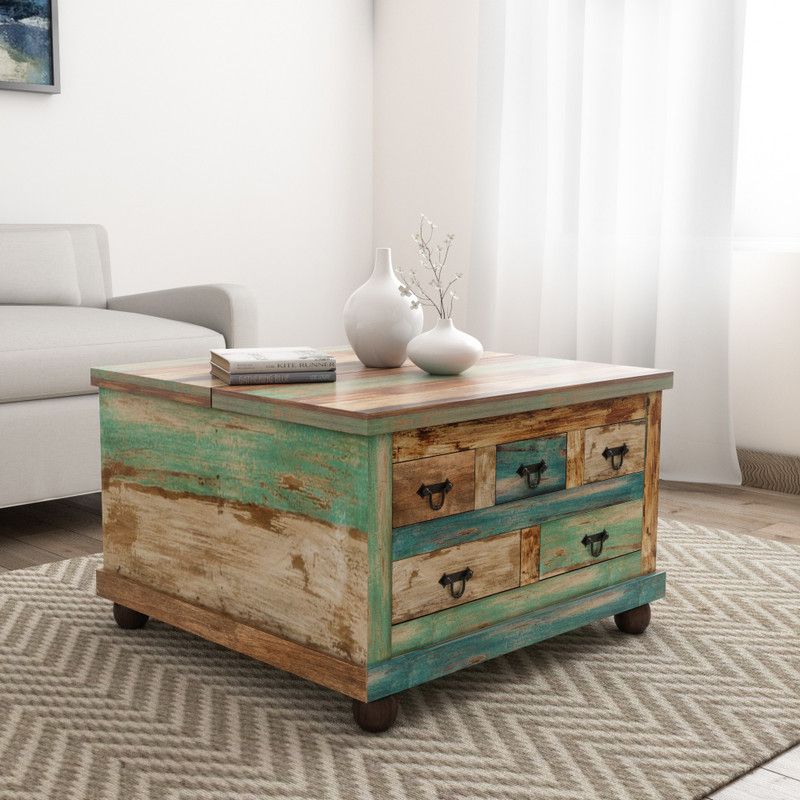 THE ATTIC Rustic Solid Wood Coffee Table  (Finish Color - Teak, Pre-assembled)