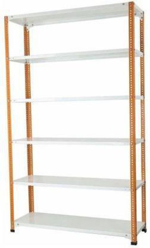 Premier Slotted angle crc sheet 6 shelves multipurpose powder coating storage rack 153660( Orange & ivory ) Luggage Rack 20 Gauge shelves & 14 Gauge Angle Luggage Rack Luggage Rack Luggage Rack
