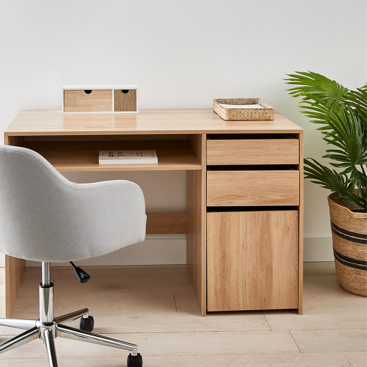 Oak Look Desk with Storage