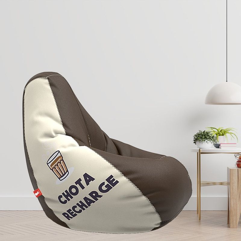 Beannie XL Chotta Recharge - Brown Cream Teardrop Bean Bag With Bean Filling  (Beige, Brown)