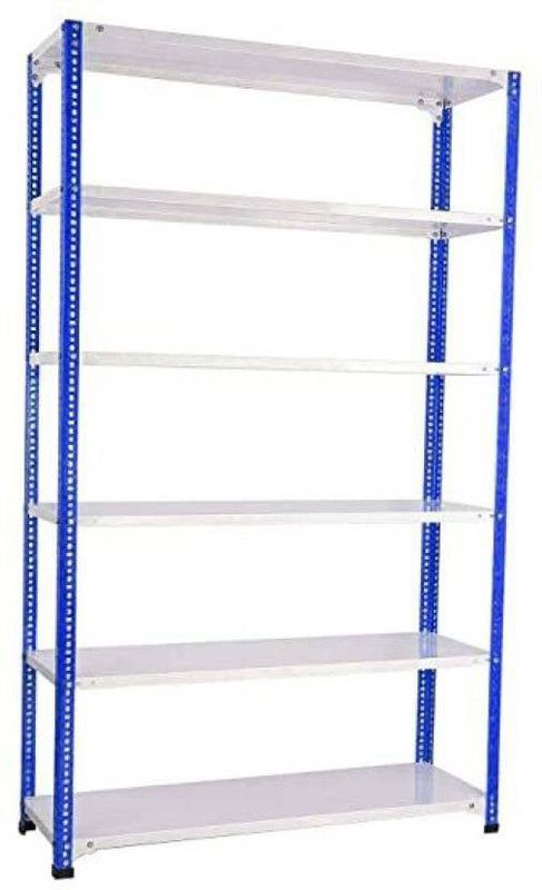 Premier Slotted angle crc sheet 6 shelves multipurpose powder coating storage rack 123686 (Blue&White ) Luggage Rack 20 Gauge shelves & 14 Gauge Angle Luggage Rack Luggage Rack Luggage Rack