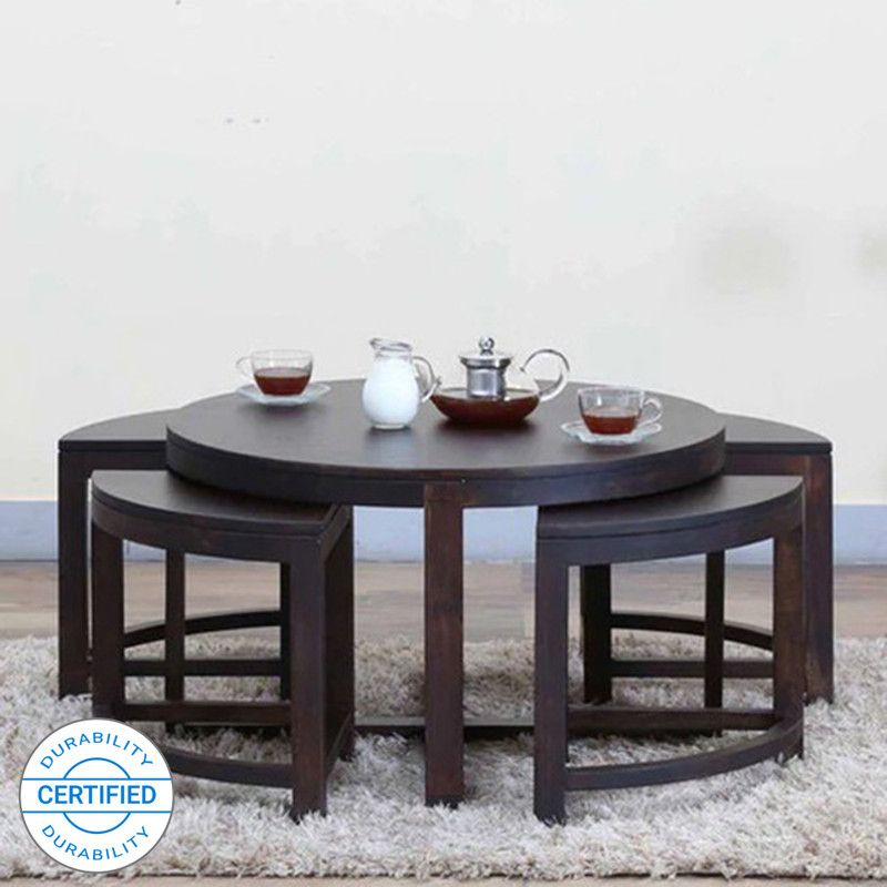 THE ATTIC Ludo Mango Solid Wood Coffee Table  (Finish Color - Walnut, Pre-assembled)