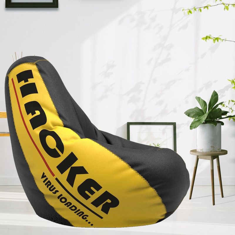 ComfyBean XL Designer Bean Bag Filled with Beans - Printed - Hacker - Yellow & Black Teardrop Bean Bag With Bean Filling  (Yellow, Black)