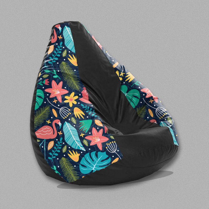 SPACEX XXXL Fusion Dual Theme Printed Bean Bag Teardrop Bean Bag With Bean Filling  (Black, Pink)