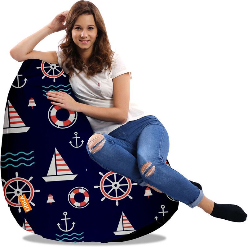 ORKA XXXL Sailor Digital Printed Teardrop Bean Bag With Bean Filling  (Blue, White)
