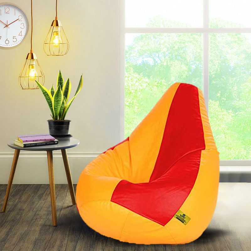 Devogue XXL Tear Drop Bean Bag Cover (Without Beans)  (Red, Yellow)