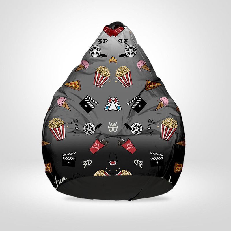 SPACEX XXXL Digital Printed Teardrop Bean Bag With Bean Filling  (Grey, Black)