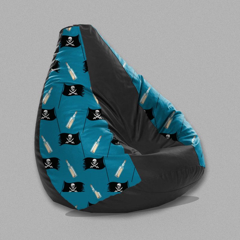 SPACEX XXXL Fusion Dual Theme Printed Bean Bag Teardrop Bean Bag With Bean Filling  (Black, Blue)
