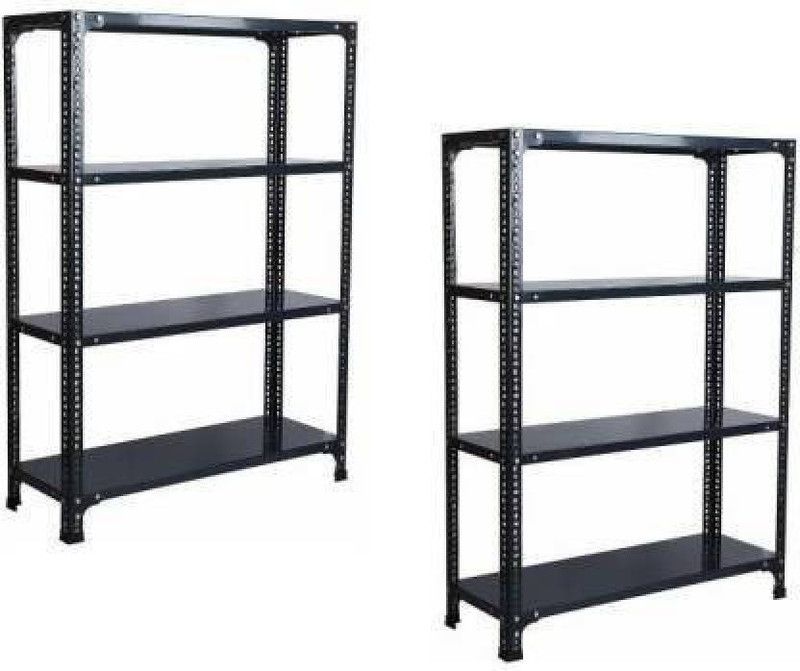 Spacious 4 Shelf Multipurpose Slotted Angle Rack , 123377 (Grey) Luggage Rack Pack of 2 Luggage Rack Luggage Rack