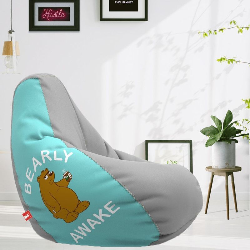 Beannie XL Bearly Awake - Light Grey Peach Teardrop Bean Bag With Bean Filling  (Grey, Pink)