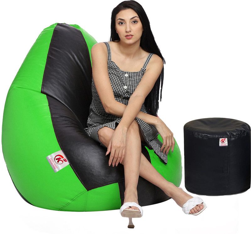 FurniGully XXXL Tear Drop Bean Bag Cover (Without Beans)  (Black, Green)