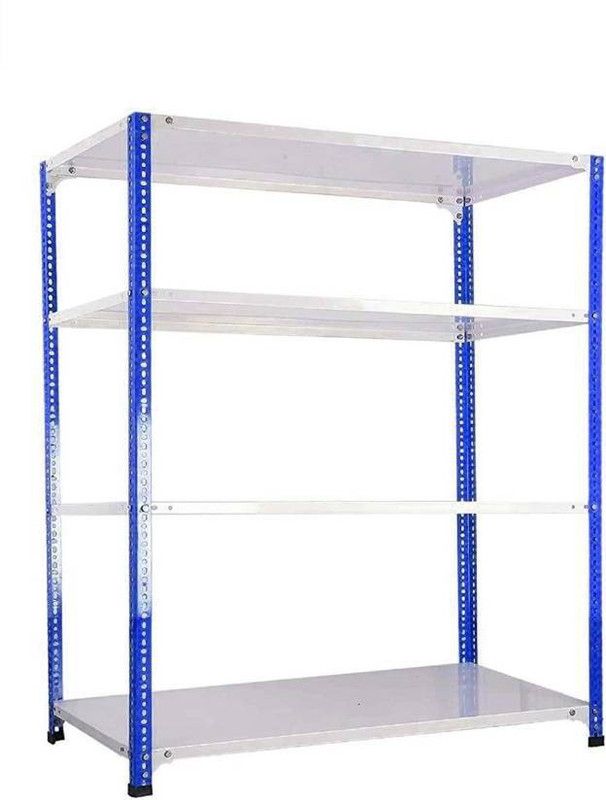 Premier Slotted angle crc sheet 4 shelves multipurpose powder coating storage rack 123649 (Blue&White ) Luggage Rack 20 Gauge shelves & 14 Gauge Angle Luggage Rack Luggage Rack Luggage Rack