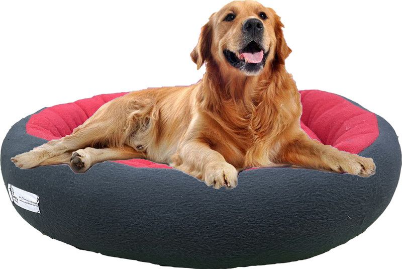 Poofy's Pet Island Dog Bed Cat Bed Dual Color Red Black Ultra Soft Fleece Fabric Round Shape S Pet Bed  (Multicolor)