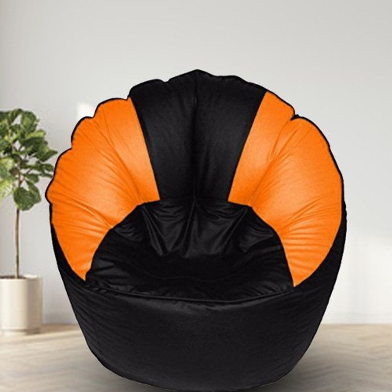 FurniGully Jumbo Chair Bean Bag Cover (Without Beans)  (Black, Orange)