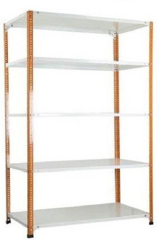 Premier Slotted angle crc sheet 5 shelves multipurpose powder coating storage rack 183687( Orange & ivory ) Luggage Rack 20 Gauge shelves & 14 Gauge Angle Luggage Rack Luggage Rack Luggage Rack