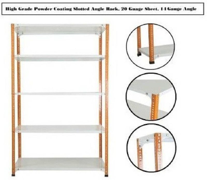 Spacious Slotted angle crc sheet 5 shelves multipurpose powder coating storage rack 122435 ( Orange & ivory ) Luggage Rack 20 Gauge shelves & 14 Gauge Angle Luggage Rack Luggage Rack