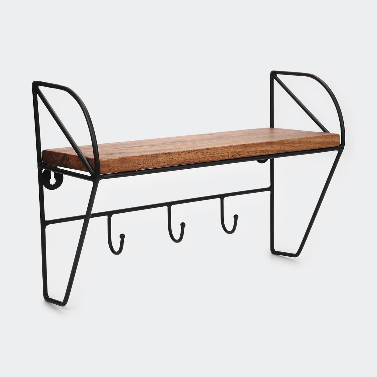 Acacia Shelf with Hooks
