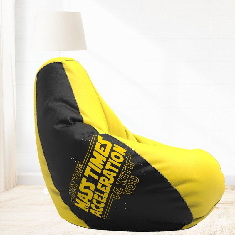 ComfyBean XL Designer Bean Bag Filled with Beans - Printed - Mass Times Acceleration - Black & Yellow Teardrop Bean Bag With Bean Filling  (Black, Yellow)