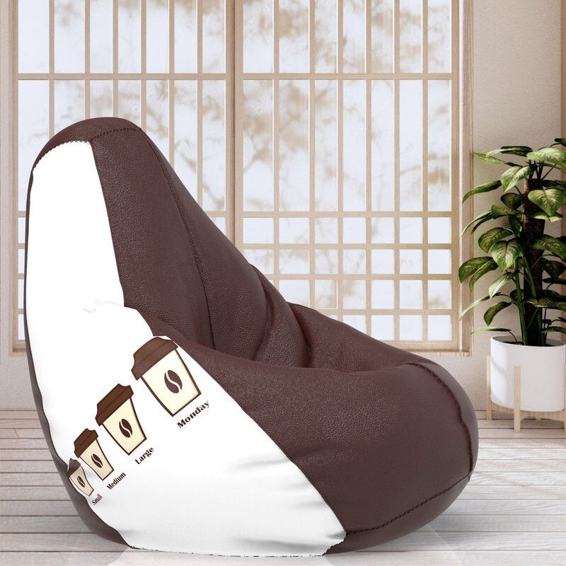 ComfyBean XL Designer Bean Bag Filled with Beans - Printed - Coffee - White & Brown Teardrop Bean Bag With Bean Filling  (White, Brown)