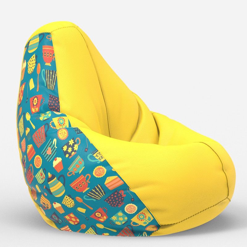 FurniGully XL Designer - Tea Set - H - Yellow Green Teardrop Bean Bag With Bean Filling  (Yellow, Green)