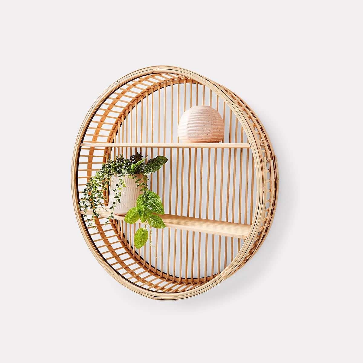 Rattan Look Round Wall Shelf