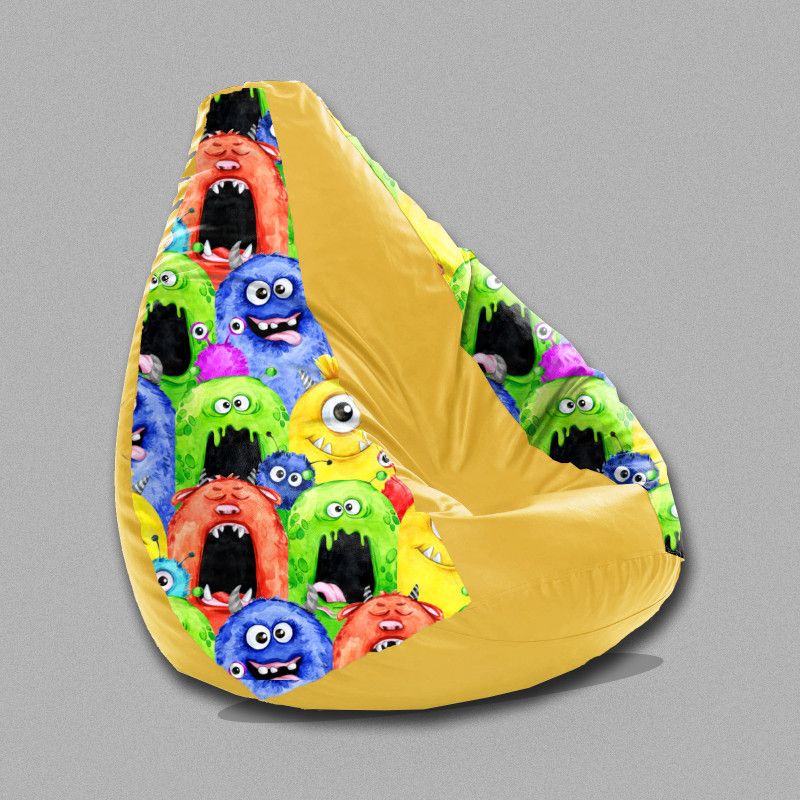 SPACEX XXXL Fusion Dual Theme Printed Bean Bag Teardrop Bean Bag With Bean Filling  (Yellow, Red)