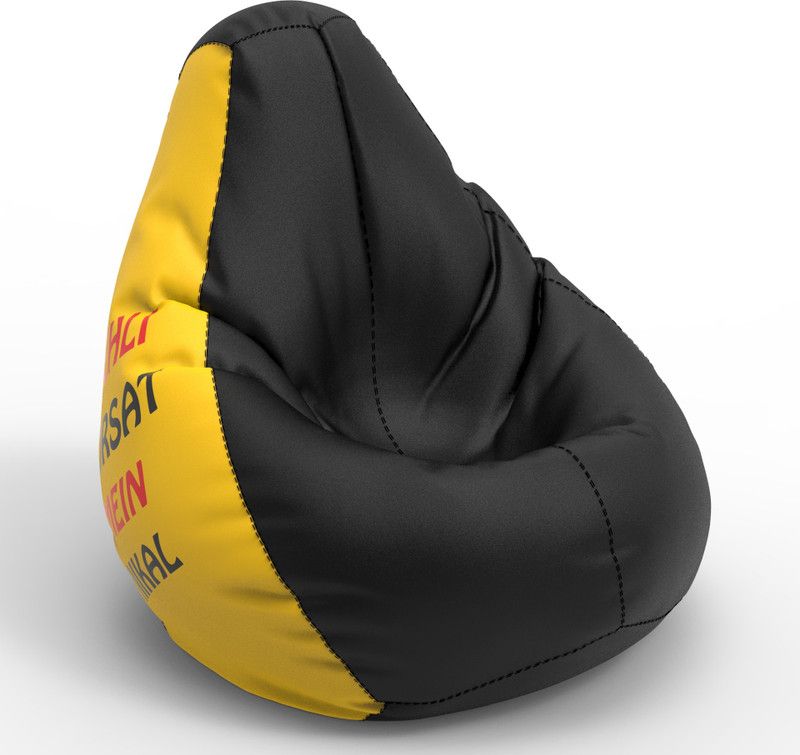 Beannie XL Teardrop Bean Bag With Bean Filling  (Black, Yellow)