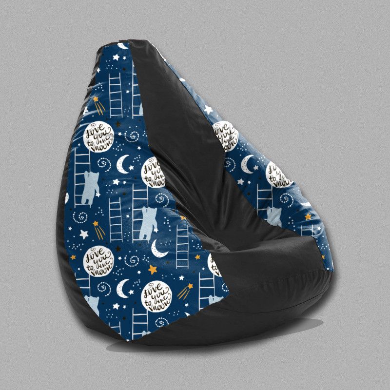 SPACEX XXXL Fusion Dual Theme Printed Bean Bag Teardrop Bean Bag With Bean Filling  (Blue, Black)