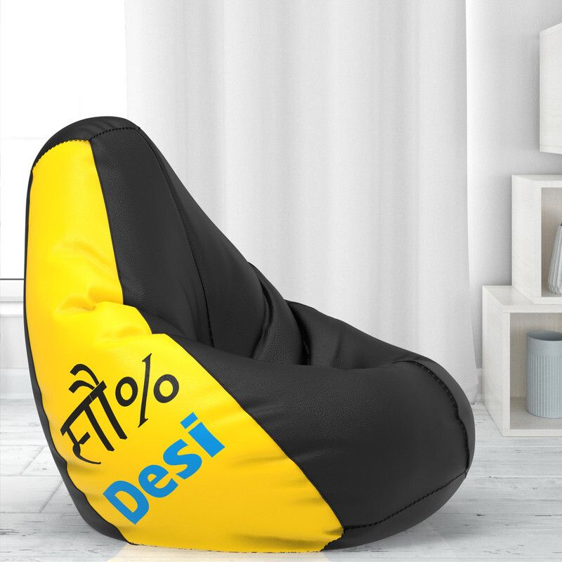 ComfyBean XL Designer Bean Bag Filled with Beans - Printed - 100 percent Desi - Yellow & Black Teardrop Bean Bag With Bean Filling  (Black, Yellow)