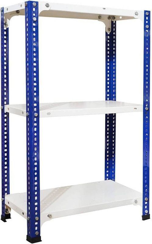 Premier Slotted angle crc sheet 3 shelves multipurpose powder coating storage rack 122447 (Blue&White ) Luggage Rack 20 Gauge shelves & 14 Gauge Angle Luggage Rack Luggage Rack Luggage Rack
