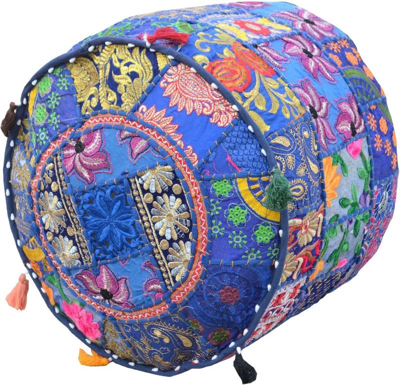 Sanganeri Print Medium Pouffe Bean Bag Cover (Without Beans)  (Blue)