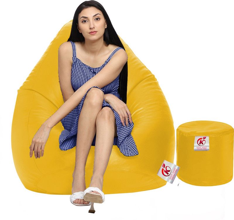 FurniGully XXL Tear Drop Bean Bag Cover (Without Beans)  (Yellow)